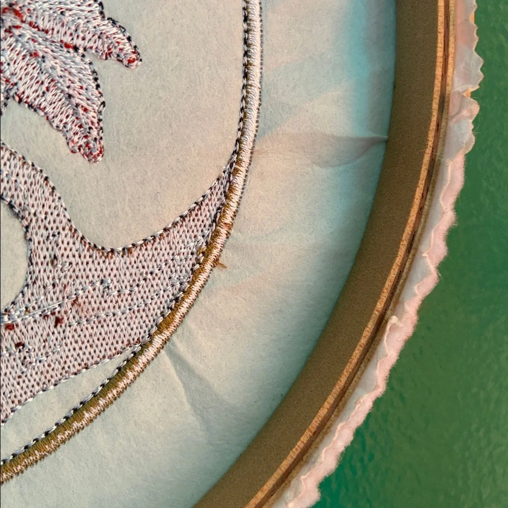 Wooden Round hoop with embroidered barn owl fall leaves wall decor autumn 8.5